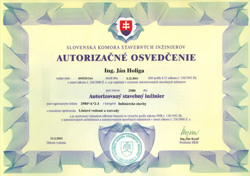 Autorizačné osvedčenie Slovenská Komora Stavebných Inžinierov